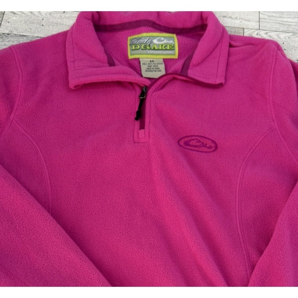 Lady Drake Jacket Women's Long Sleeve Pullover Fleece 1/4 Zip Pink Logo MEDIUM